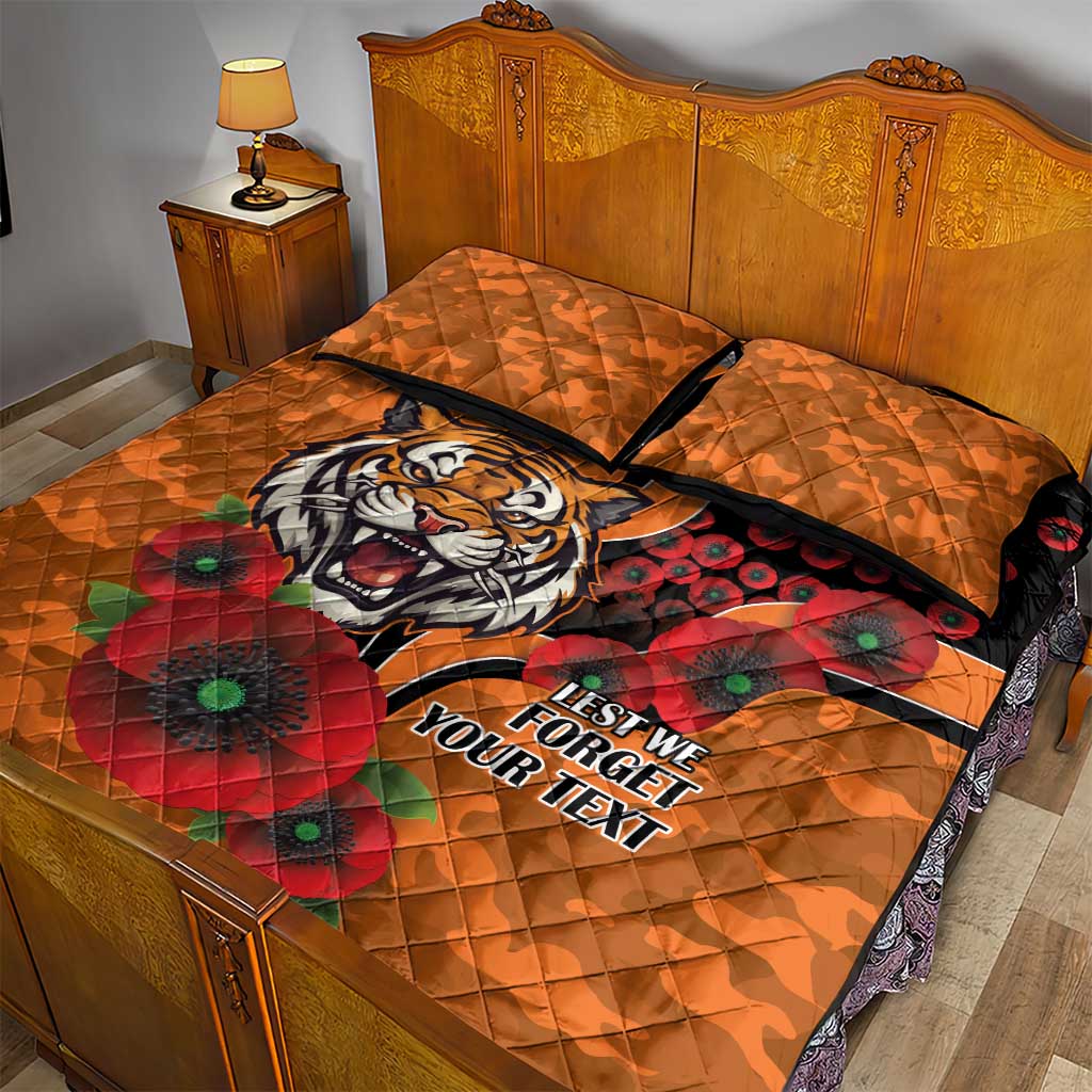 Wests Tigers ANZAC Personalised Quilt Bed Set Lest We Forget Poppy Camo