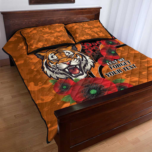Wests Tigers ANZAC Personalised Quilt Bed Set Lest We Forget Poppy Camo