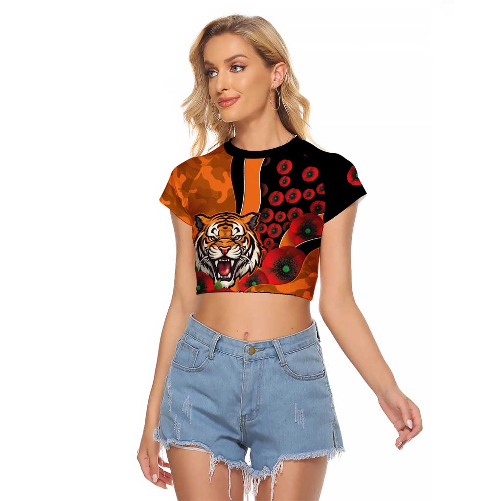 Wests Tigers ANZAC Personalised Raglan Cropped T Shirt Lest We Forget Poppy Camo