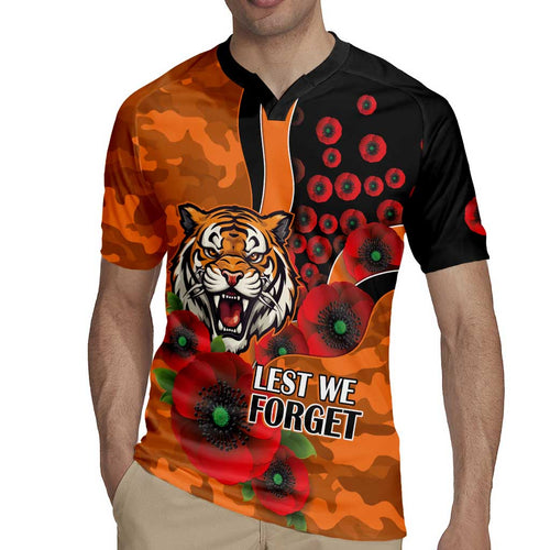 Wests Tigers ANZAC Personalised Rugby Jersey Lest We Forget Poppy Camo