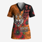 Wests Tigers ANZAC Personalised Scrub Top Lest We Forget Poppy Camo
