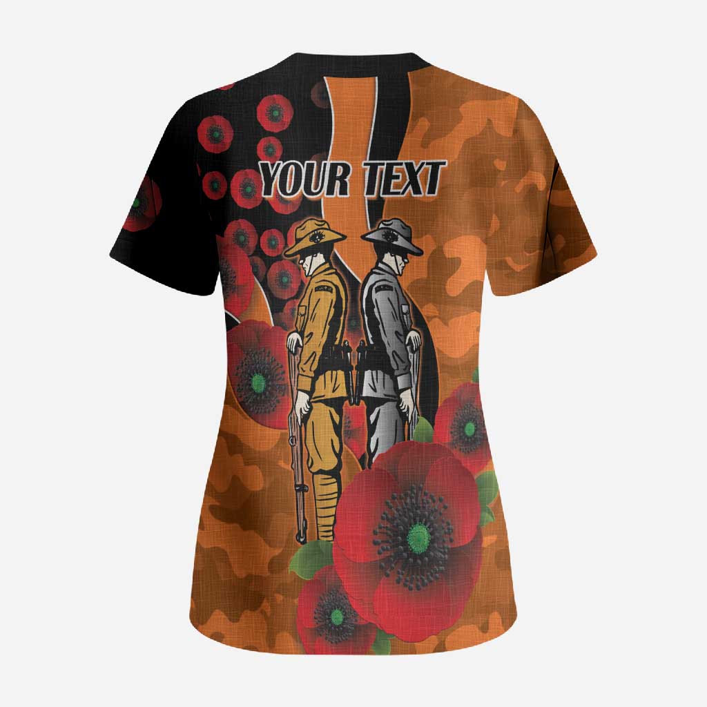 Wests Tigers ANZAC Personalised Scrub Top Lest We Forget Poppy Camo