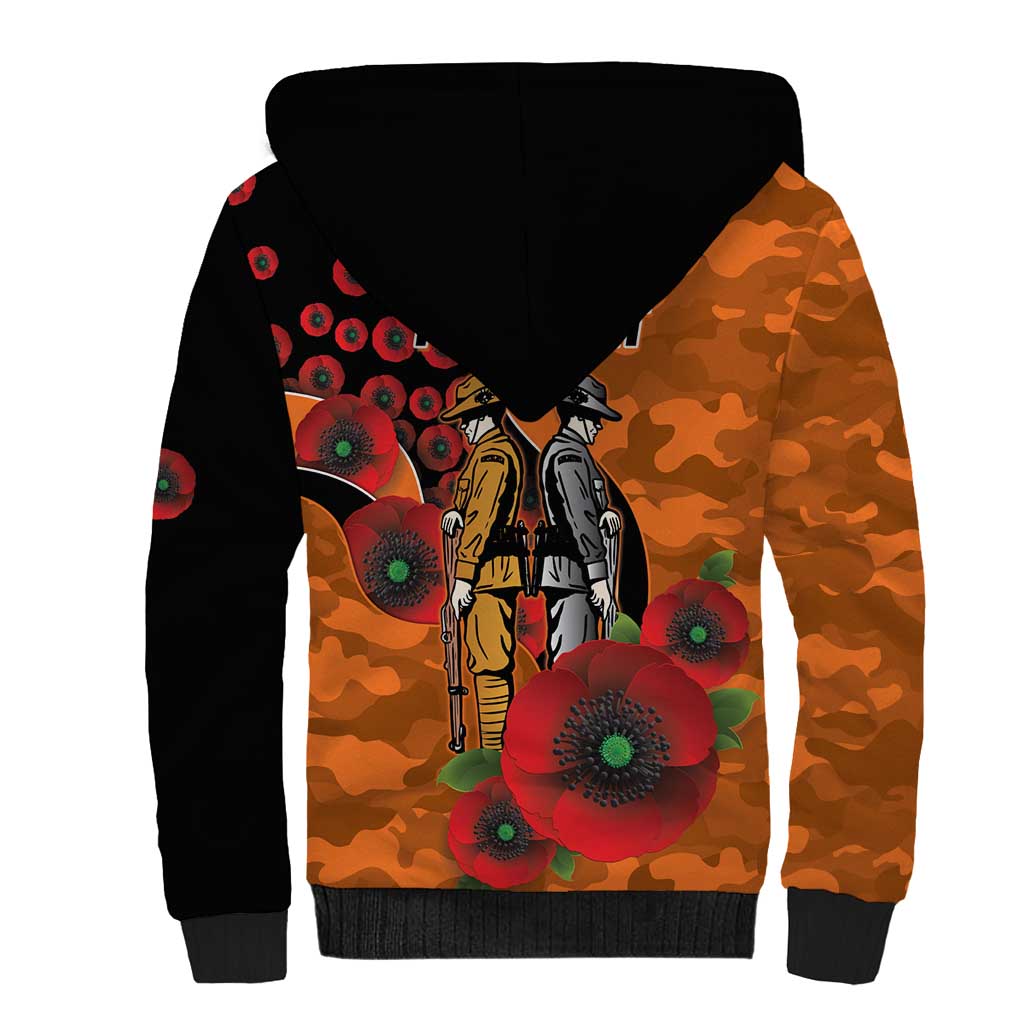 Wests Tigers ANZAC Personalised Sherpa Hoodie Lest We Forget Poppy Camo