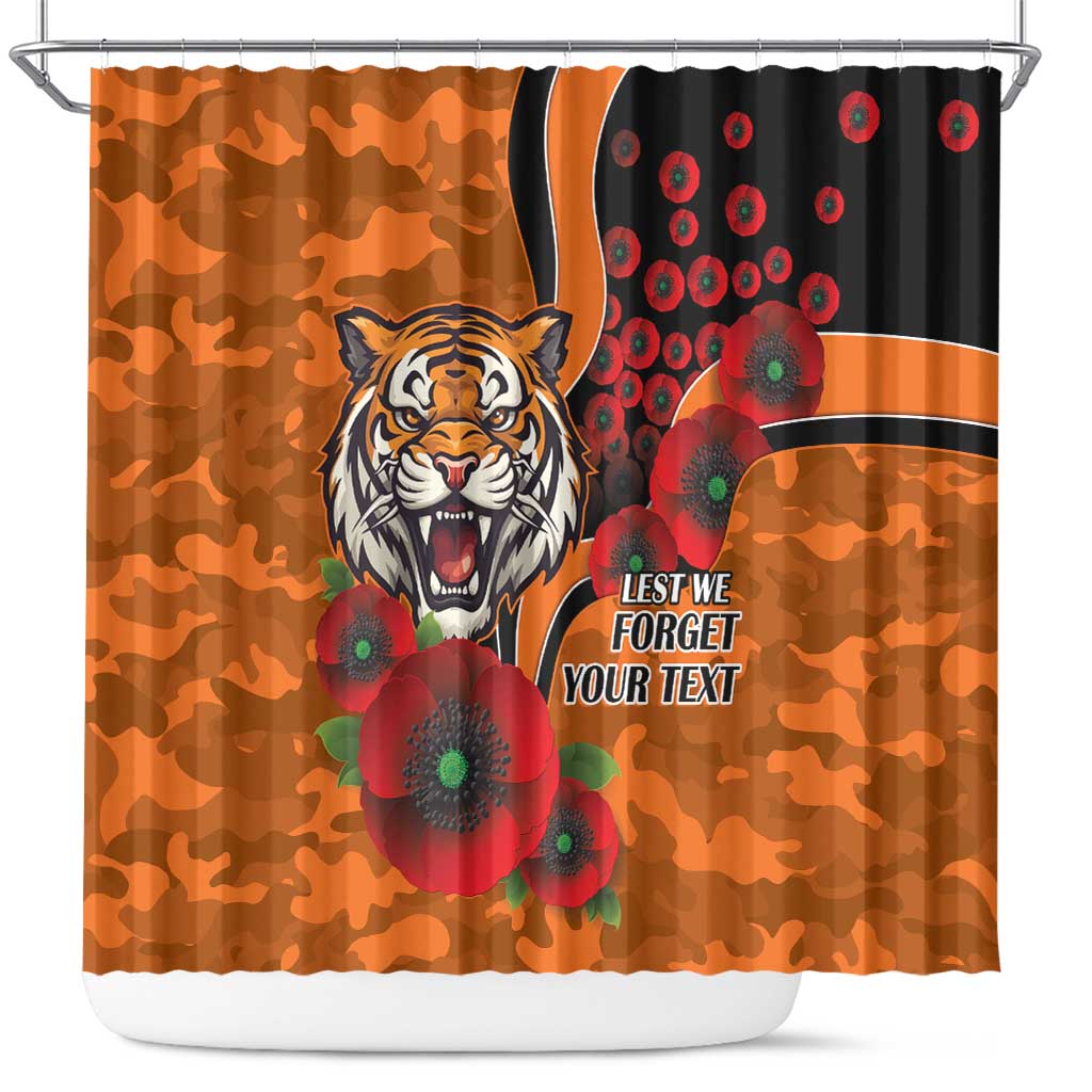 Wests Tigers ANZAC Personalised Shower Curtain Lest We Forget Poppy Camo