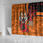 Wests Tigers ANZAC Personalised Shower Curtain Lest We Forget Poppy Camo