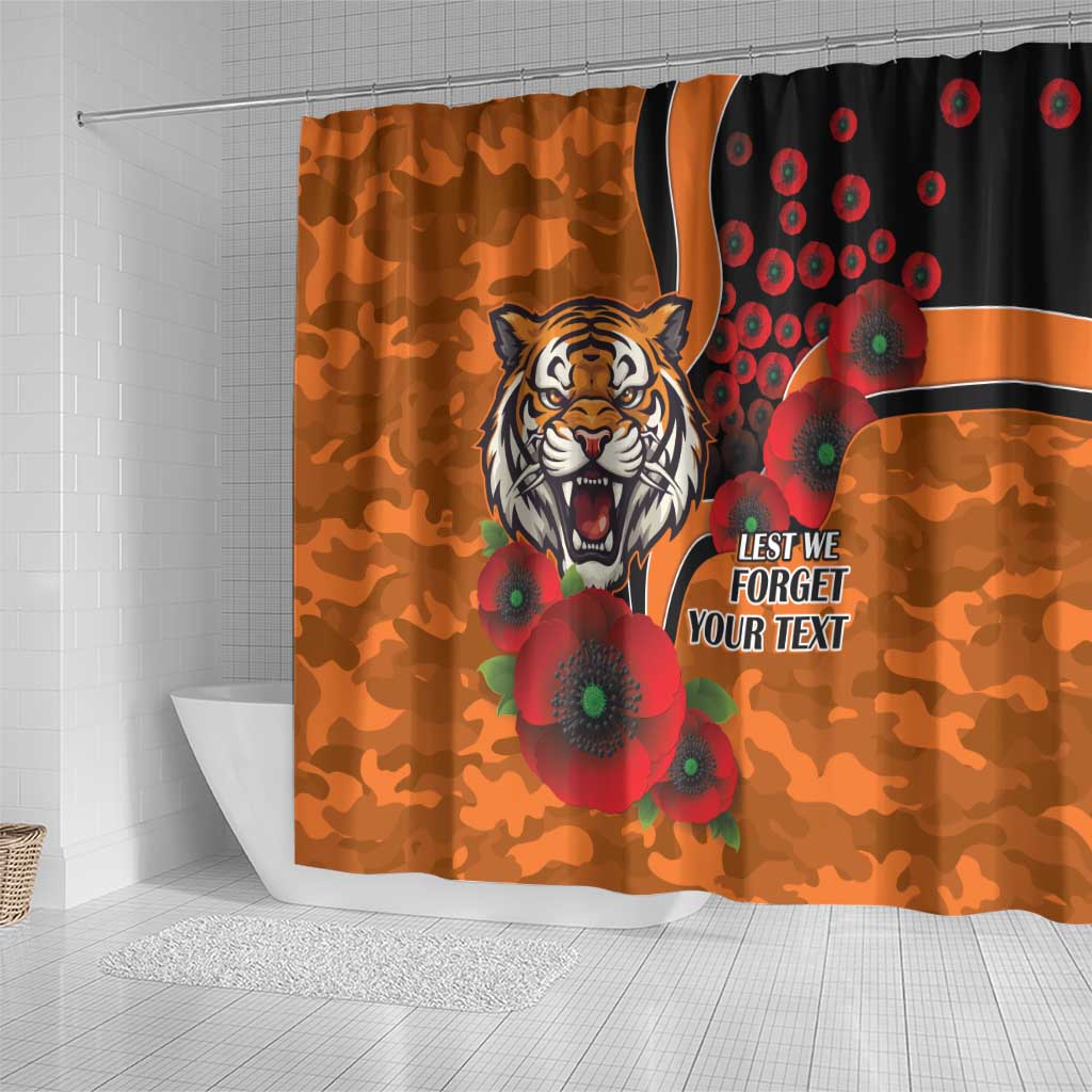 Wests Tigers ANZAC Personalised Shower Curtain Lest We Forget Poppy Camo