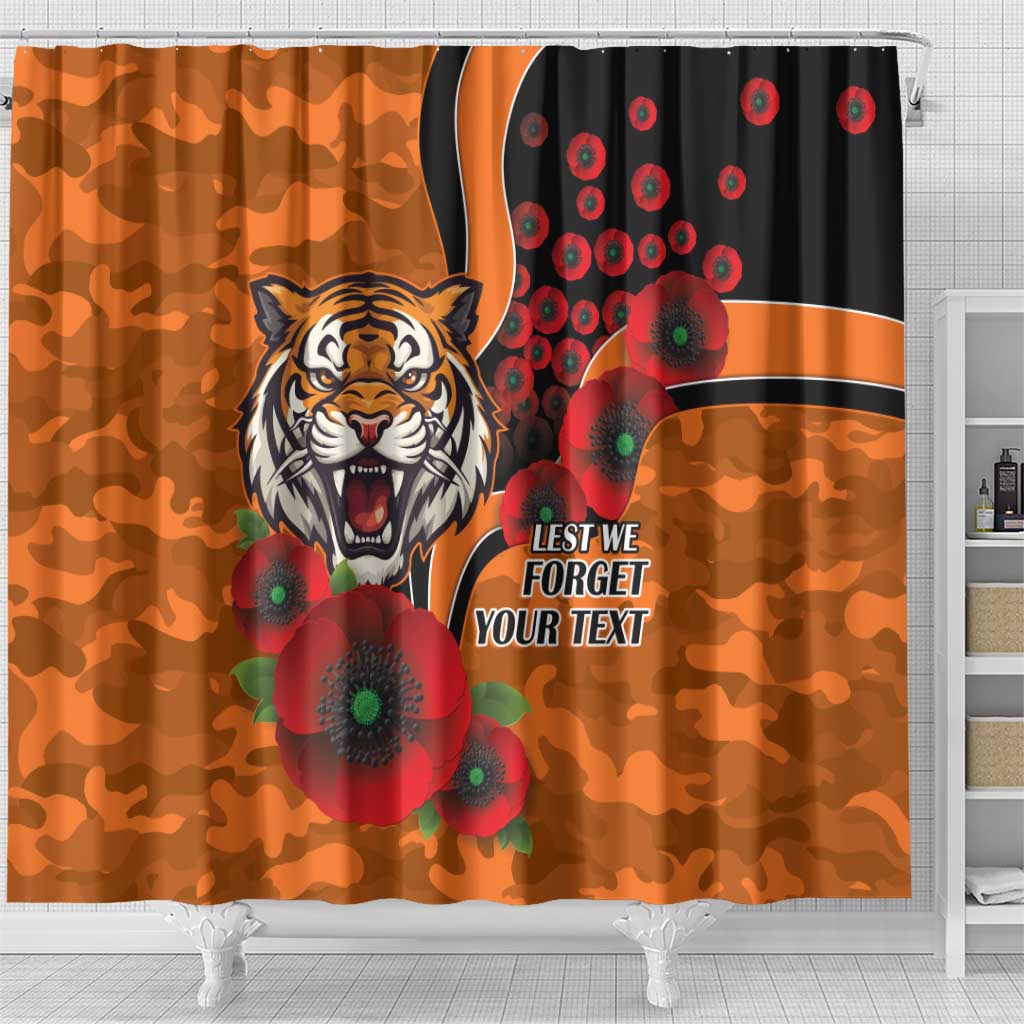 Wests Tigers ANZAC Personalised Shower Curtain Lest We Forget Poppy Camo