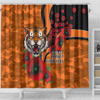 Wests Tigers ANZAC Personalised Shower Curtain Lest We Forget Poppy Camo