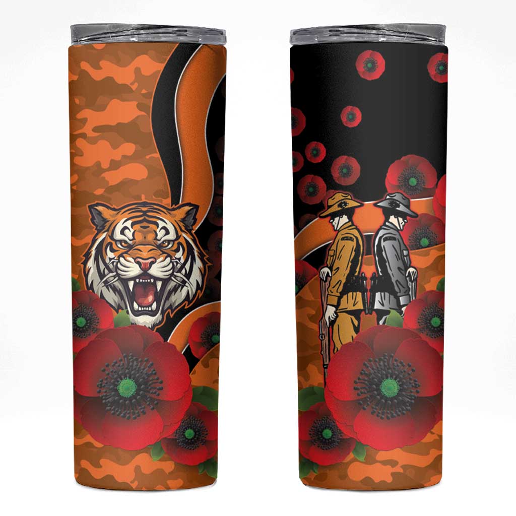 Wests Tigers ANZAC Personalised Skinny Tumbler Lest We Forget Poppy Camo