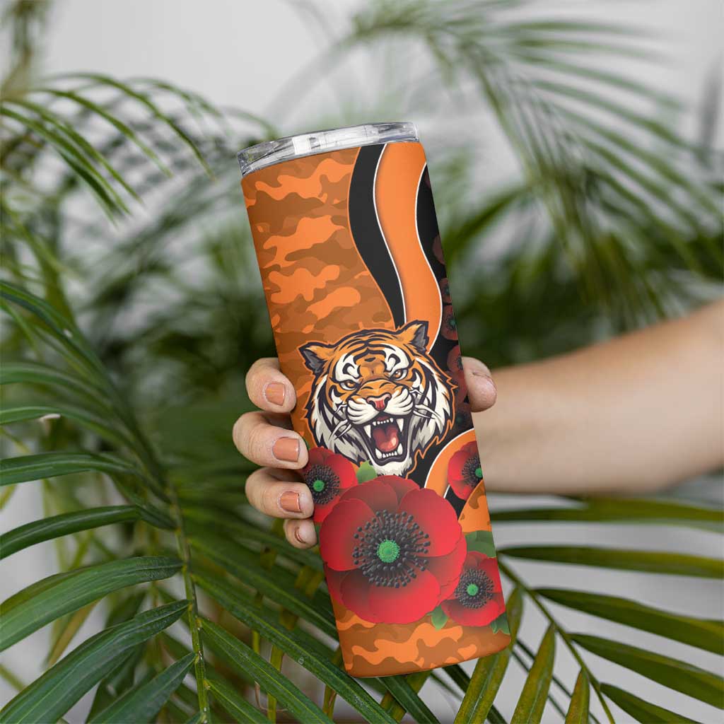 Wests Tigers ANZAC Personalised Skinny Tumbler Lest We Forget Poppy Camo