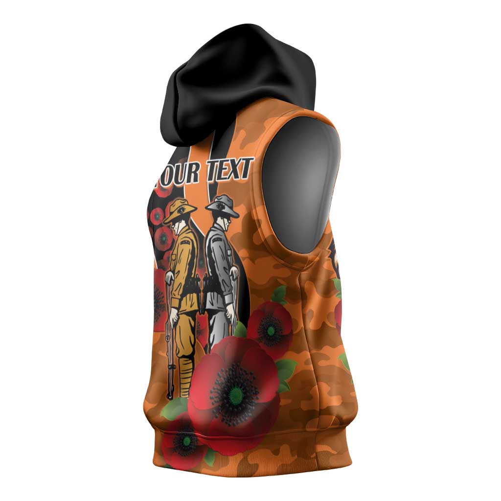 Wests Tigers ANZAC Personalised Sleeveless Hoodie Lest We Forget Poppy Camo
