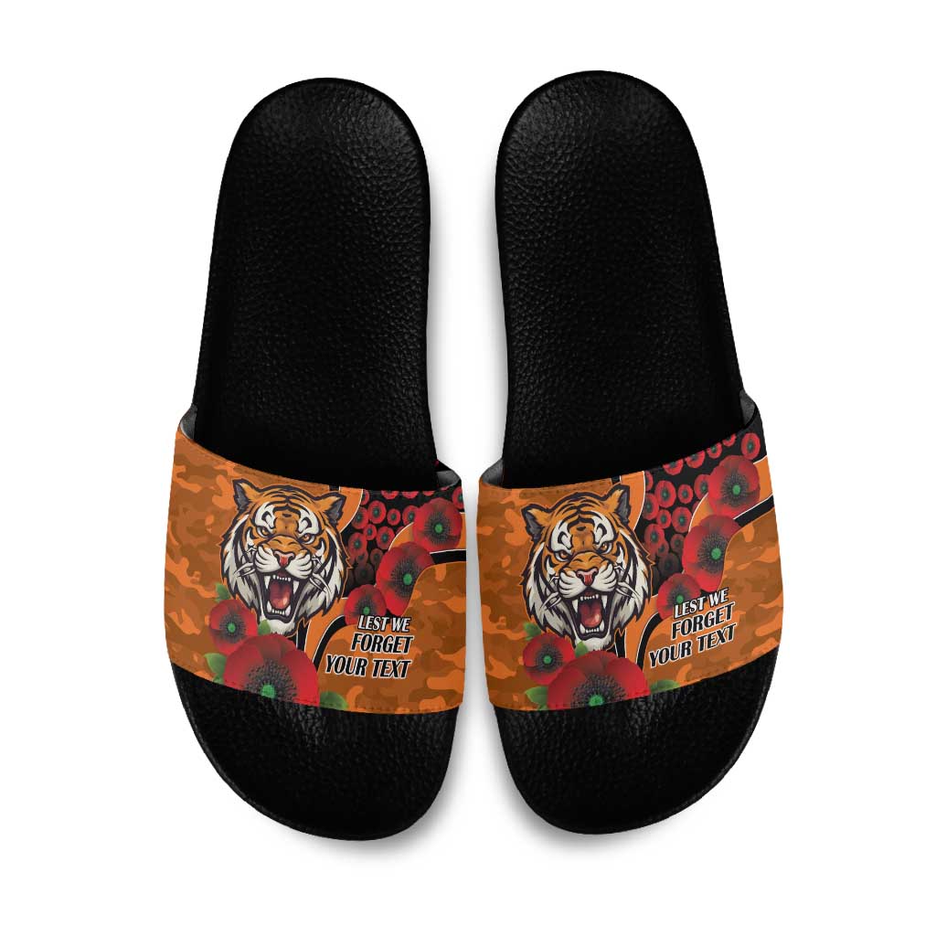 Wests Tigers ANZAC Personalised Slide Sandals Lest We Forget Poppy Camo