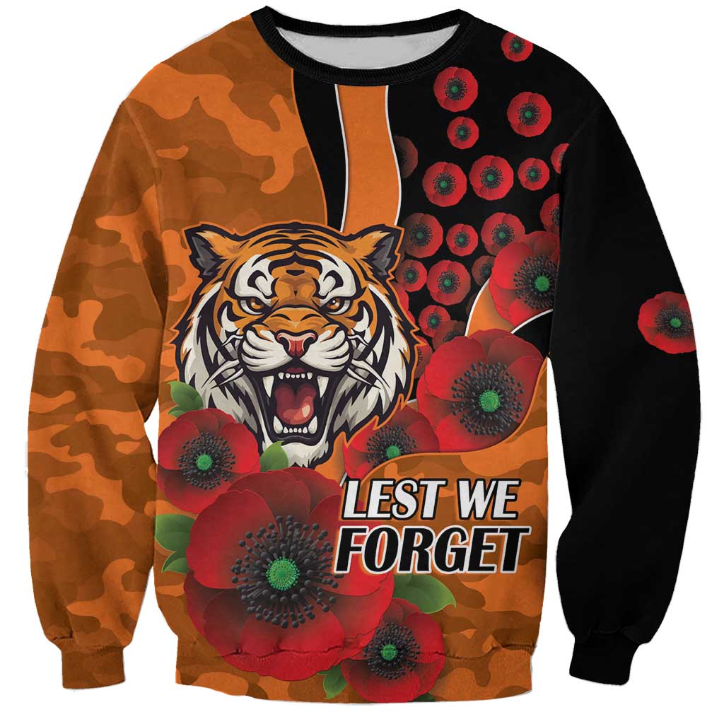 Wests Tigers ANZAC Personalised Sweatshirt Lest We Forget Poppy Camo