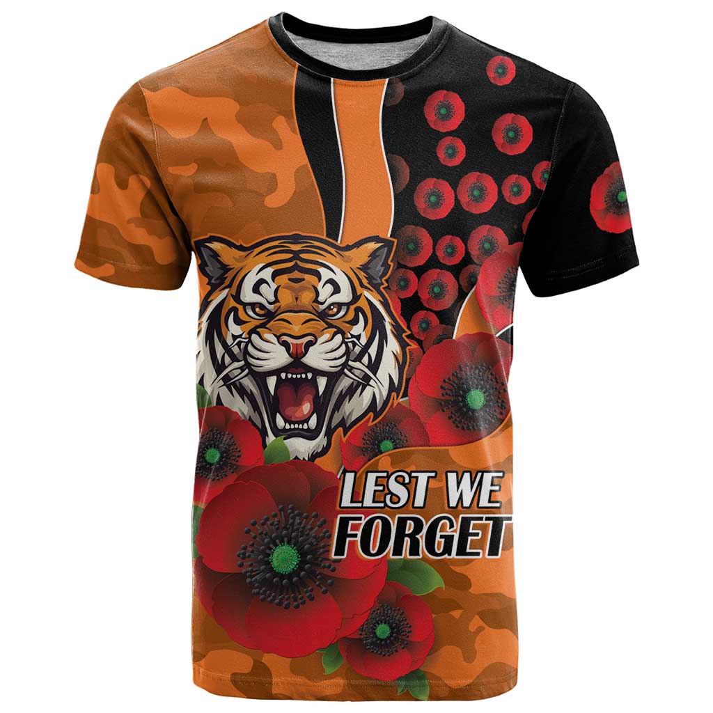 Wests Tigers ANZAC Personalised T Shirt Lest We Forget Poppy Camo