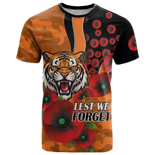 Wests Tigers ANZAC Personalised T Shirt Lest We Forget Poppy Camo