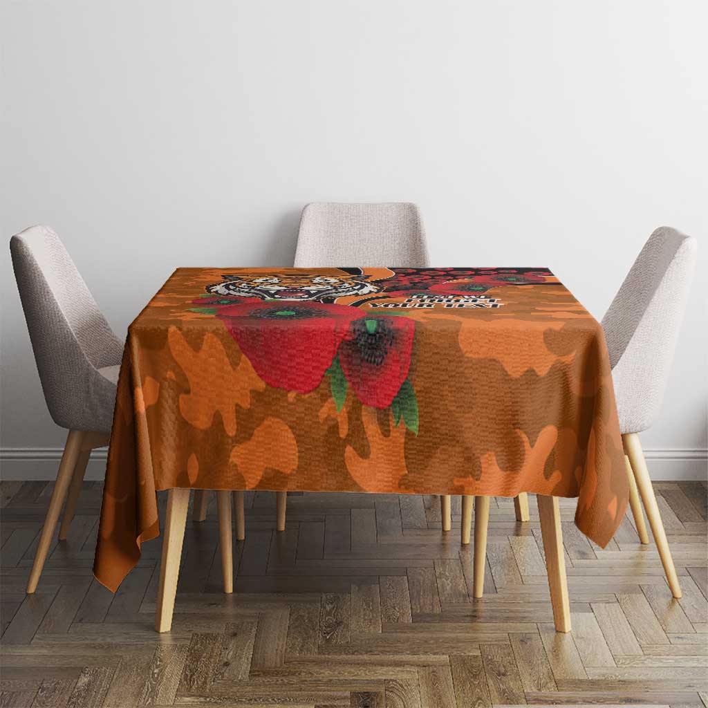 Wests Tigers ANZAC Personalised Tablecloth Lest We Forget Poppy Camo