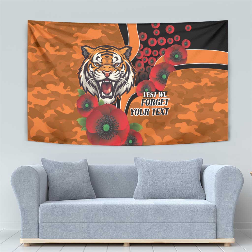 Wests Tigers ANZAC Personalised Tapestry Lest We Forget Poppy Camo