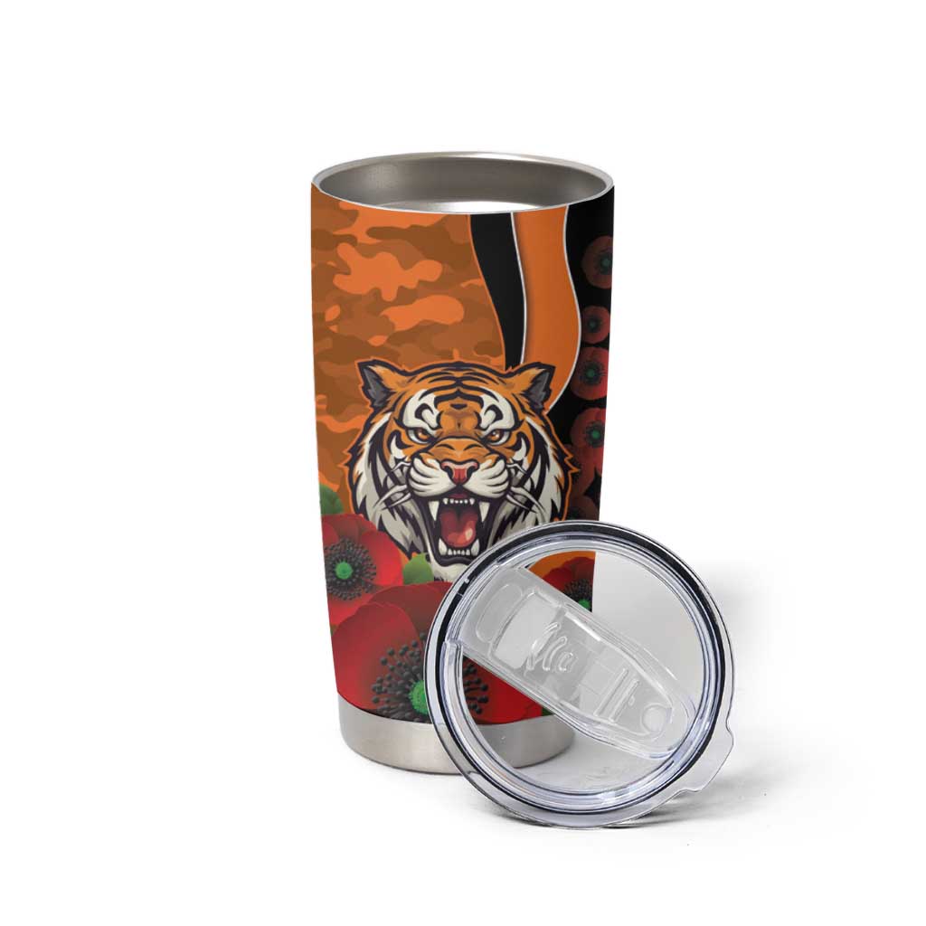 Wests Tigers ANZAC Personalised Tumbler Cup Lest We Forget Poppy Camo