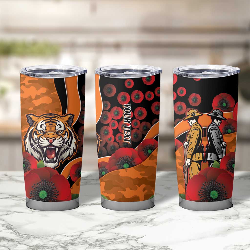 Wests Tigers ANZAC Personalised Tumbler Cup Lest We Forget Poppy Camo