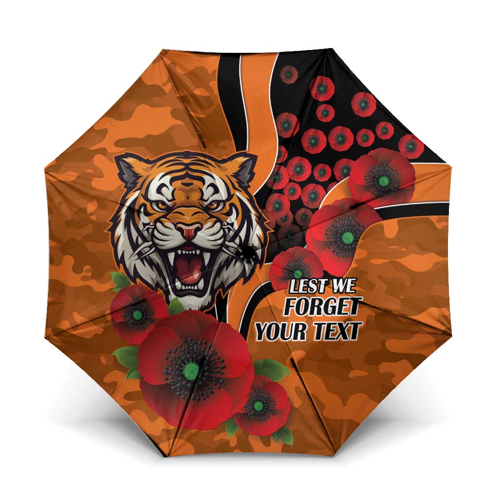 Wests Tigers ANZAC Personalised Umbrella Lest We Forget Poppy Camo
