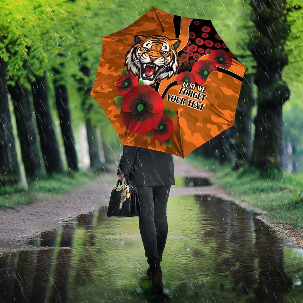 Wests Tigers ANZAC Personalised Umbrella Lest We Forget Poppy Camo