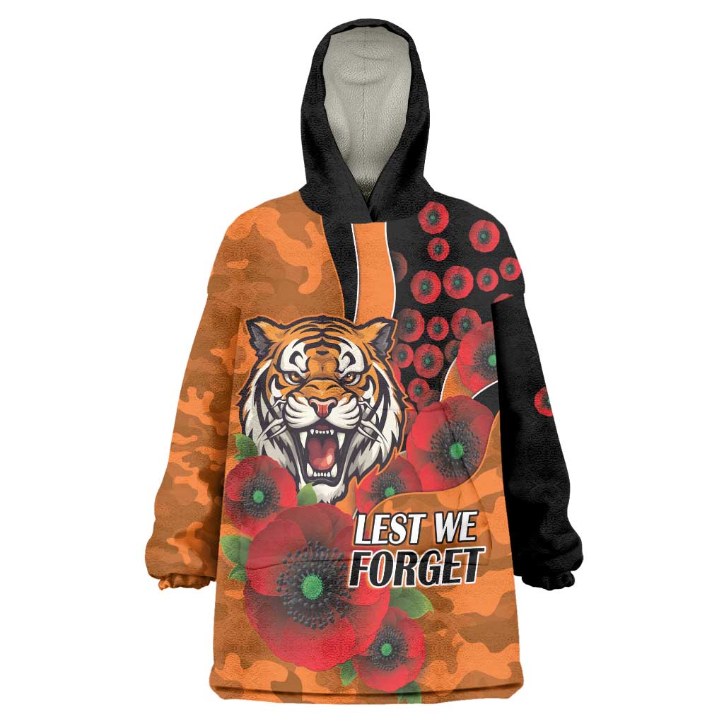 Wests Tigers ANZAC Personalised Wearable Blanket Hoodie Lest We Forget Poppy Camo