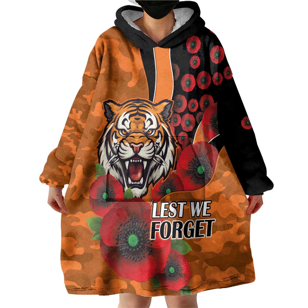 Wests Tigers ANZAC Personalised Wearable Blanket Hoodie Lest We Forget Poppy Camo