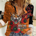 Wests Tigers ANZAC Personalised Women Casual Shirt Lest We Forget Poppy Camo