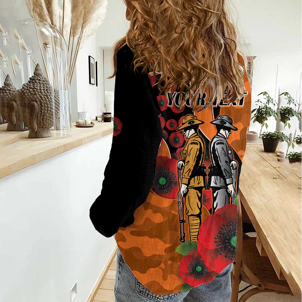 Wests Tigers ANZAC Personalised Women Casual Shirt Lest We Forget Poppy Camo
