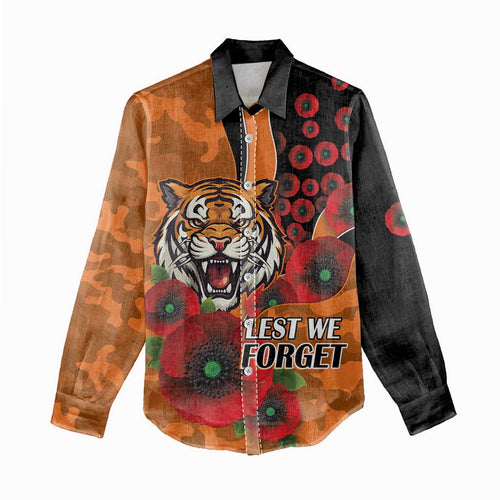 Wests Tigers ANZAC Personalised Women Casual Shirt Lest We Forget Poppy Camo