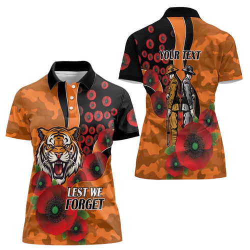 Wests Tigers ANZAC Personalised Women Polo Shirt Lest We Forget Poppy Camo
