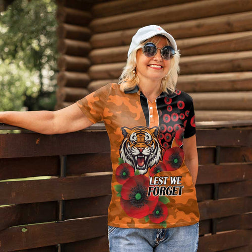 Wests Tigers ANZAC Personalised Women Polo Shirt Lest We Forget Poppy Camo