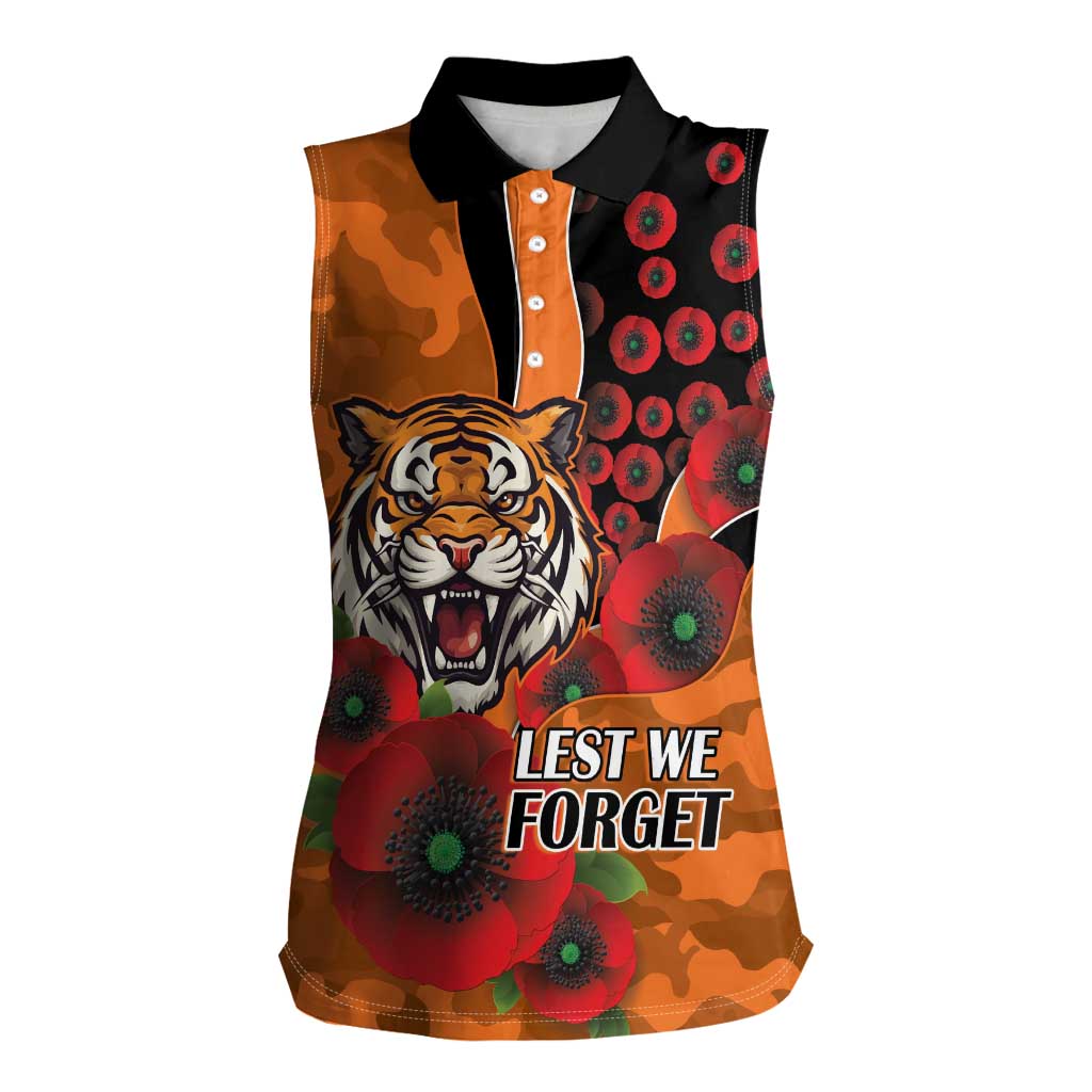 Wests Tigers ANZAC Personalised Women Sleeveless Polo Shirt Lest We Forget Poppy Camo
