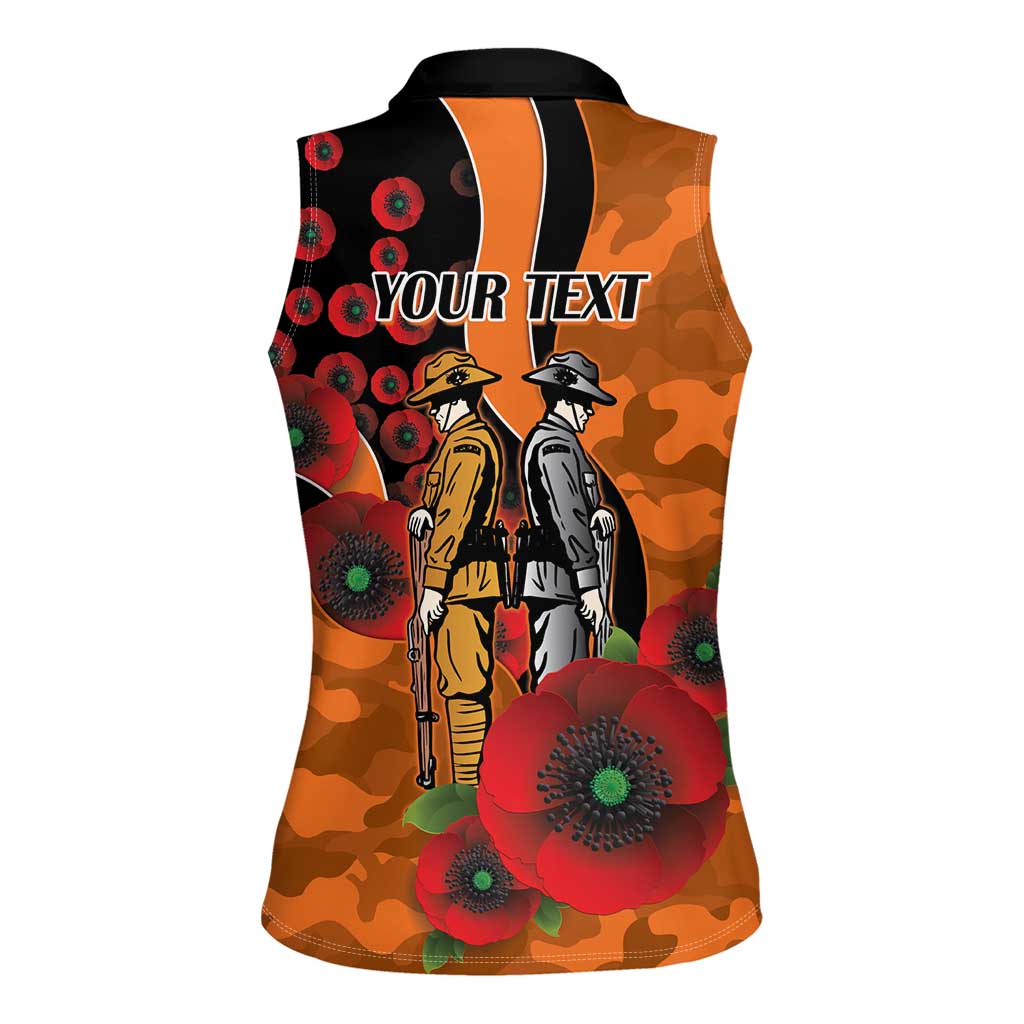 Wests Tigers ANZAC Personalised Women Sleeveless Polo Shirt Lest We Forget Poppy Camo