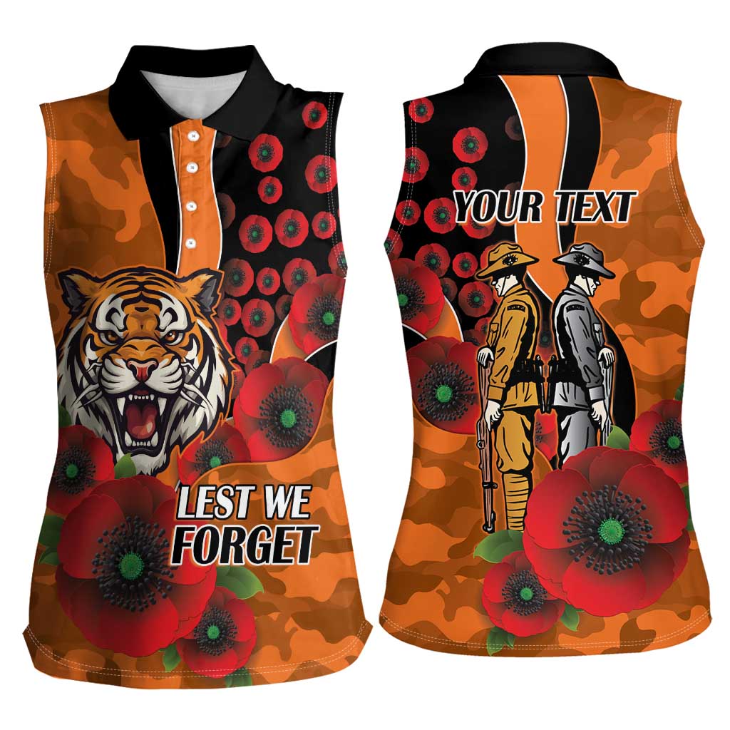Wests Tigers ANZAC Personalised Women Sleeveless Polo Shirt Lest We Forget Poppy Camo