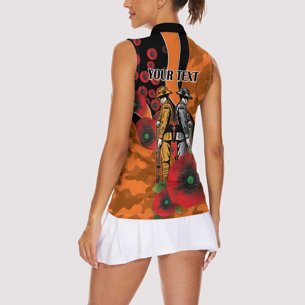 Wests Tigers ANZAC Personalised Women Sleeveless Polo Shirt Lest We Forget Poppy Camo