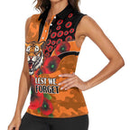 Wests Tigers ANZAC Personalised Women Sleeveless Polo Shirt Lest We Forget Poppy Camo