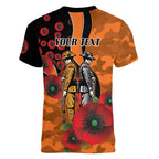 Wests Tigers ANZAC Personalised Women V-Neck T-Shirt Lest We Forget Poppy Camo