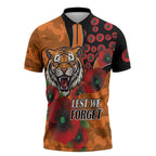 Wests Tigers ANZAC Personalised Zipper Polo Shirt Lest We Forget Poppy Camo