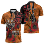 Wests Tigers ANZAC Personalised Zipper Polo Shirt Lest We Forget Poppy Camo