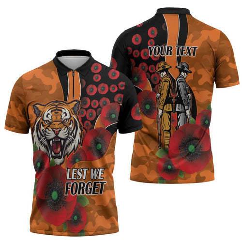 Wests Tigers ANZAC Personalised Zipper Polo Shirt Lest We Forget Poppy Camo