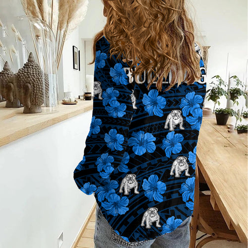 Bulldogs Rugby Women Casual Shirt Polynesian Style With Hibiscus LT9