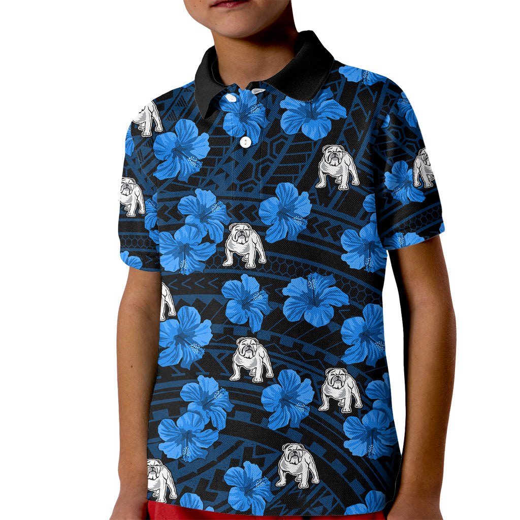custom-text-and-number-bulldogs-rugby-kid-polo-shirt-polynesian-style-with-hibiscus