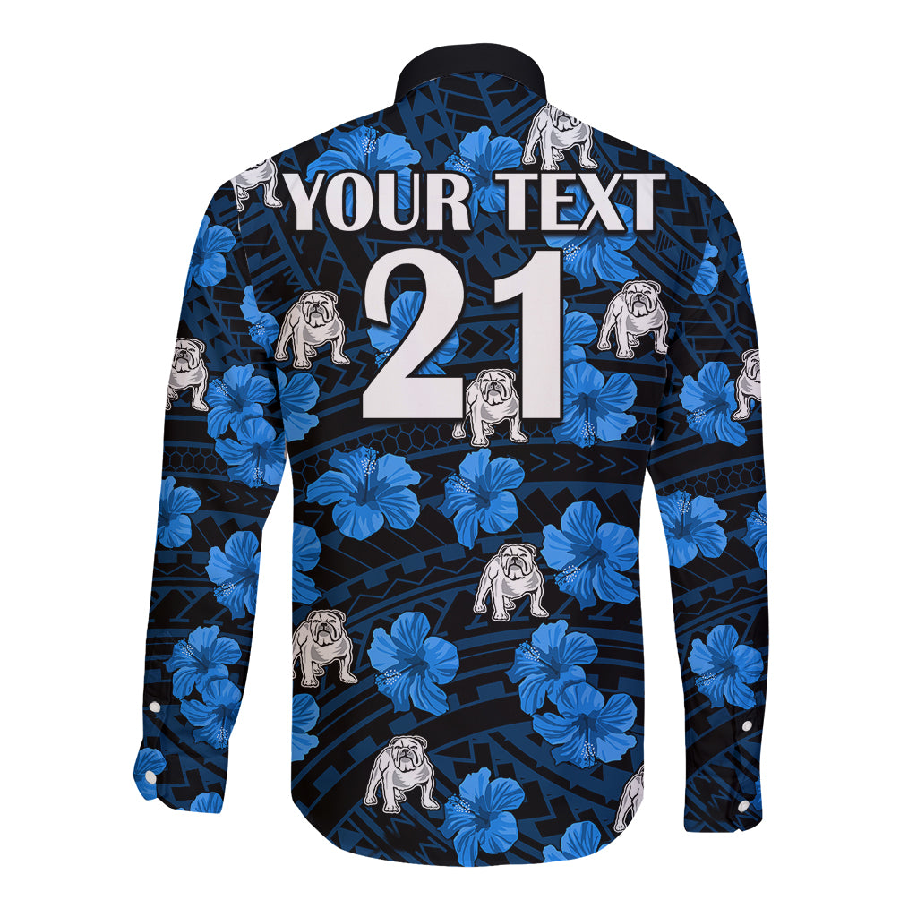 custom-text-and-number-bulldogs-rugby-long-sleeve-button-shirt-polynesian-style-with-hibiscus