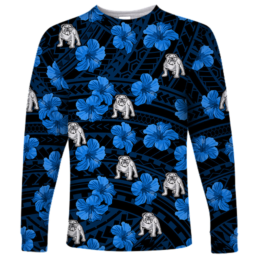 custom-text-and-number-bulldogs-rugby-long-sleeve-shirt-polynesian-style-with-hibiscus