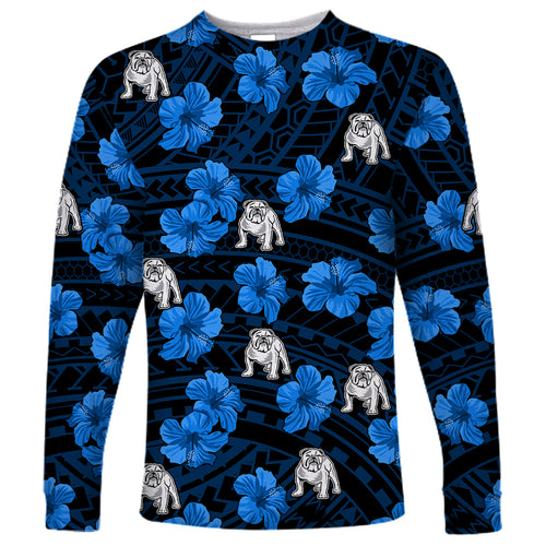 custom-text-and-number-bulldogs-rugby-long-sleeve-shirt-polynesian-style-with-hibiscus