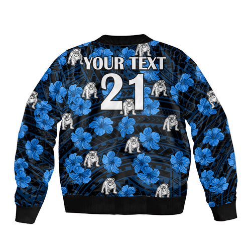 custom-text-and-number-bulldogs-rugby-sleeve-zip-bomber-jacket-polynesian-style-with-hibiscus