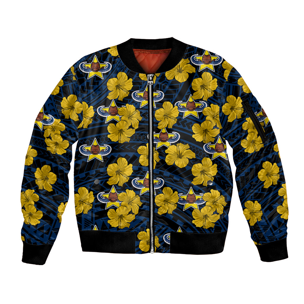 custom-text-and-number-cowboys-rugby-sleeve-zip-bomber-jacket-polynesian-style-with-hibiscus