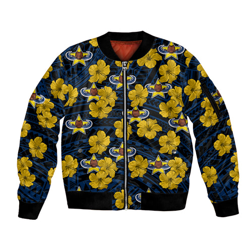 custom-text-and-number-cowboys-rugby-sleeve-zip-bomber-jacket-polynesian-style-with-hibiscus