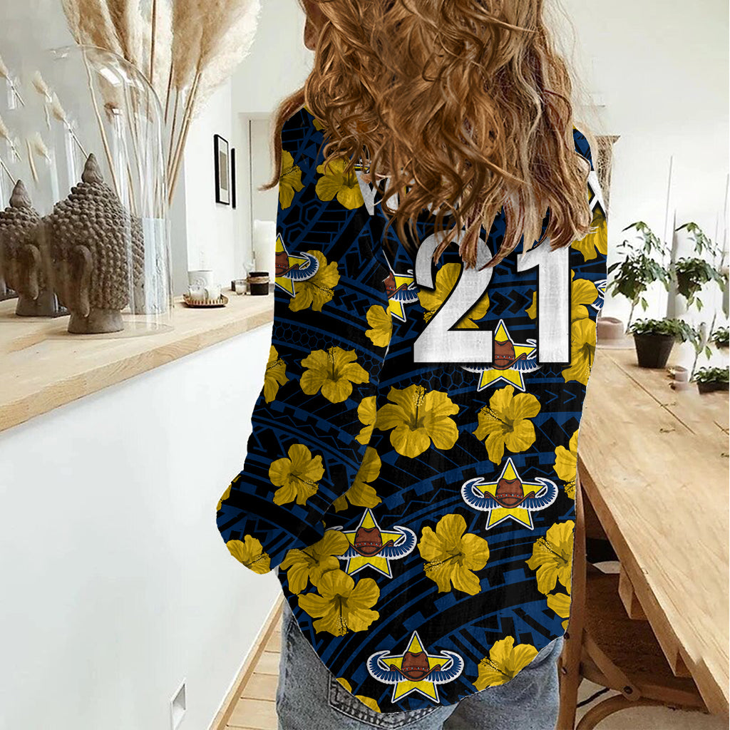 (Custom Text And Number) Cowboys Rugby Women Casual Shirt Polynesian Style With Hibiscus LT9